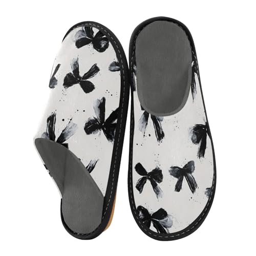 Slippers for Women Ink Black Bow Pattern Soft Winter Warm Shoes Indoor Outdoor Non-Slip House Travel Slippers