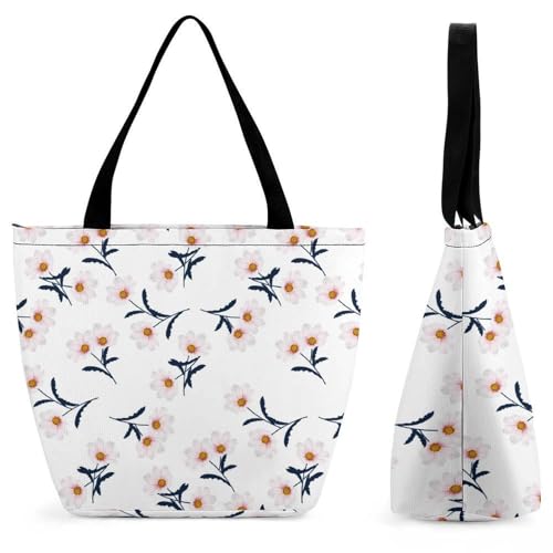 Sac shopping fleurs blanches pour femme en grand format de 32cm