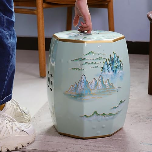 Taburete de jardín de tambor de cerámica, taburete octogonal para sala de estar para uso en interiores y exteriores, elegante taburete para zapatos y decoración de muebles, diseño de estilo chino