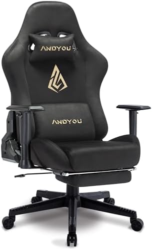 Bild 15 - Andyou Gaming Stuhl, Luxuriöser Wildlederimitat Gaming Chair Ergonomischer Bürostuhl, Atmungsaktiver Schreibtischstuhl PC Stuhl mit Fußstütze, Kopfkissen und Armlehnen, 200 kg, Grau