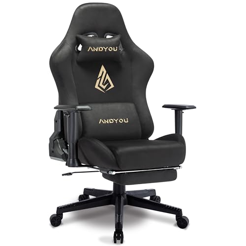 Andyou Gaming Chair, Computer Chair with Footrest, Headrest and Lumbar Support, Ergonomic PC Chair, Height Adjustable Rotating Task Chairs