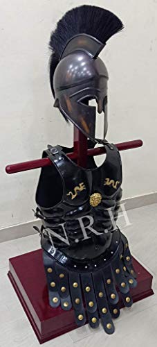 Casque grec corinthien noir de prestige et armure médiévale spartiate de collection
