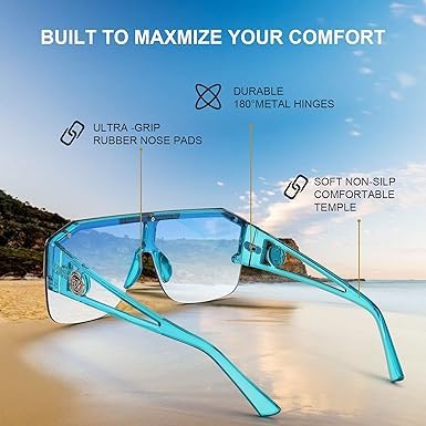 Image of Karsaer Oversized Square Flat Top Shield Sunglasses One Piece Frameless Stylish Women Men UV400 E1037