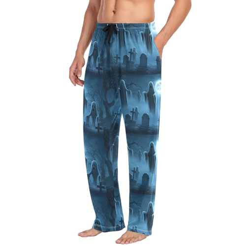 Spirits Graveyard Men's Cotton Pajama Pants with Pockets and Drawstring Comfortable and Stylish,S4