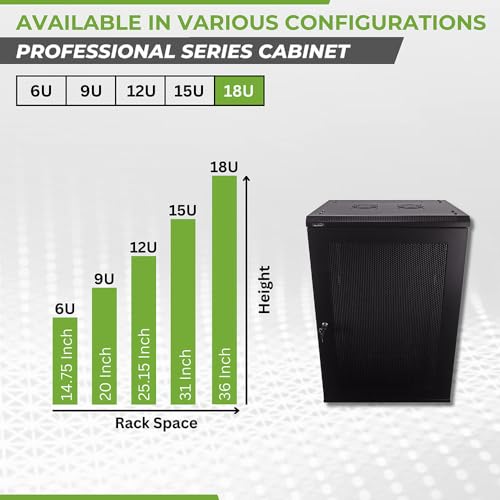 Image of NavePoint 18U Server Rack Enclosure - 17.7 inch Deep, Wall Mount Network Cabinet with Locking Perforated Door, 19 inch IT Equipment Compatible, Network Rack, Removable Side Panels, Black