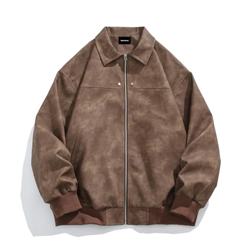 Image of Silent Vortex Men's Oversized Faux Leather Zip Up Bomber Jacket 90S Vintage Biker Racing Moto Jackets Streetwear Coats