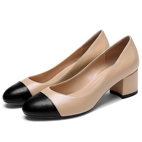 YODEKS Women 2" Low Block Heels Slip On Cap Toe Pumps, Synthetic Microfiber & Rubber Sole, Socialites & Event-goers3
