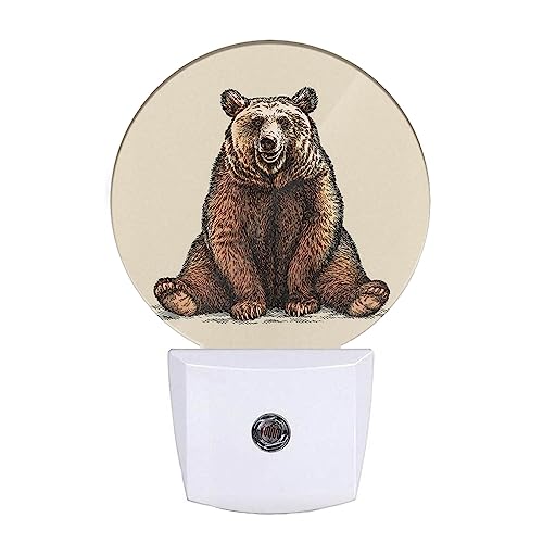 Image of EKOBLA Cabin Bear Night Lights Plug into Wall Lovely Brown Bear Animal Wild Life Hunter Night Light Led Night Lamp Dusk to Dawn Sensor for Men Women Boys Girls