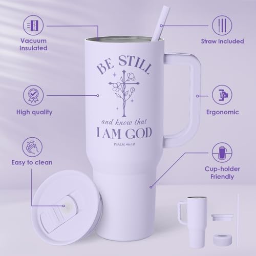 Image of SANDJEST Christian Gift for Women - Insulated Stainless Steel Tumbler with Handle and Straw - Religious Inspirational Gifts for Birthday Christmas, 40oz