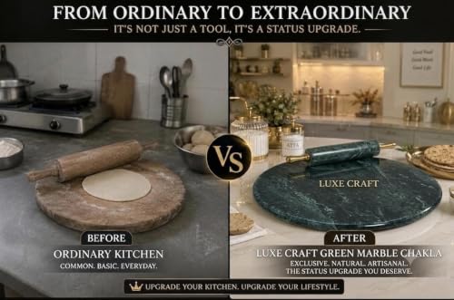 Image of Luxe Craft Green Marble Chakla 10 Inch | Heavy Stone Roti Maker Board | Handmade Chapati Rolling Board for Kitchen | Premium Marble Roti Chakla for Chapati, Puri, Paratha & Baking Dough (10 Inch)
