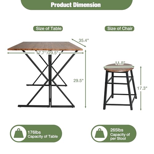 LUCKYERMORE Drop Leaf Table Set for Small Spaces,Breakfast Nook, Mid Century Farmhouse Classic Modern Rustic Dinner Dinette for Bistro, Apartment, Cafe, Brown& Black