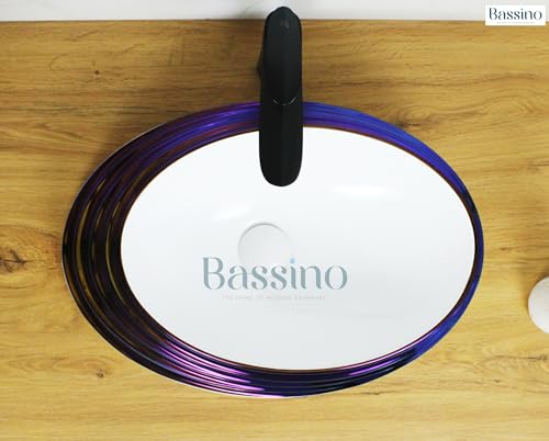 Image of BASSINO Art Wash Basin Counter top, Small Tabletop Ceramic Bathroom Sink /Basin (520 x 380 x 150 mm) (BLUE GLOSSY)
