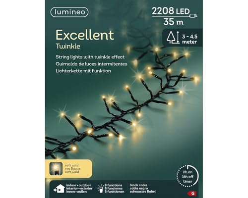 Lumineo EXCELLENT TWINKLE Lichterkette 2.208 LED 35 m Soft Gold – 8...