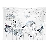 Kurtect Dandelion Tapestry,Rustic Dragonfly Teal Blue Floral Theme Pattern Print Tapestries for Living Room Party Beach Picnic Blankets Tablecloths Wall Decor, 30x40 in