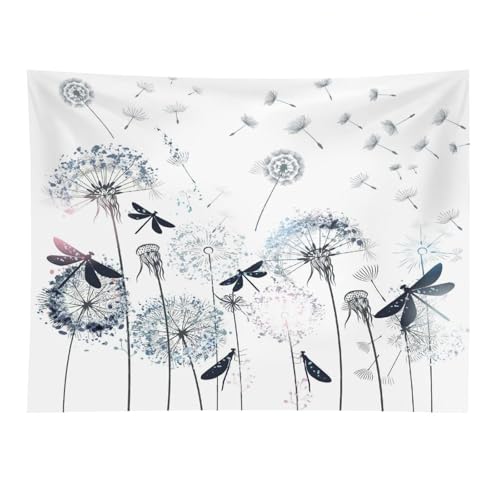 Kurtect Dandelion Tapestry,Rustic Dragonfly Teal Blue Floral Theme Pattern Print Tapestries for Living Room Party Beach Picnic Blankets Tablecloths Wall Decor, 30x40 in