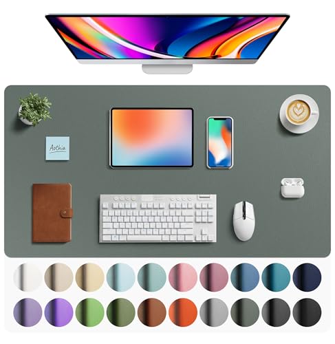 Image of Aothia Faux Leather Desk Mat - Large Mouse Pad, Non-Slip PU Leather Blotter, Waterproof Writing Surface for Office and Home (Jungle Green, 40 inch x 24 inch)