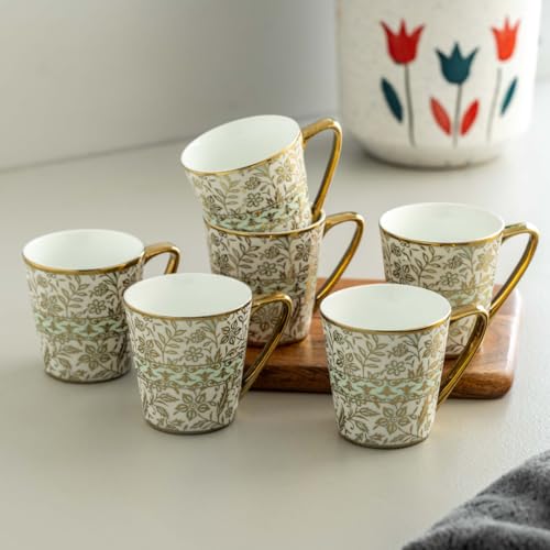 Image of Clay Craft Luxury Gold Printed Ceramic Tea & Coffee Cups Set of 6 | Elegant Designer Cups for Home, Office & Gifting | Not Microwave Safe