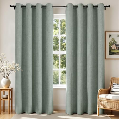 Image of Joydeco Blackout Curtains 90 Inches Long 2 Panels Burg, Room Darkening Curtains for Bedroom, 100% Black Out Textured Thermal Drapes Privacy Protection 2 Panels Set(W52 x L90 Inch, Sage Green)