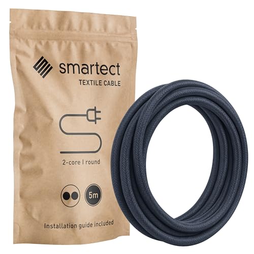 smartect Cable Textil en Color Antracita, Cable Electrico 2 Hilos de 5 Metros (2 x 0,75 mm²) Cuerda para Lampara con Revestimiento Textil para su Proyecto DIY