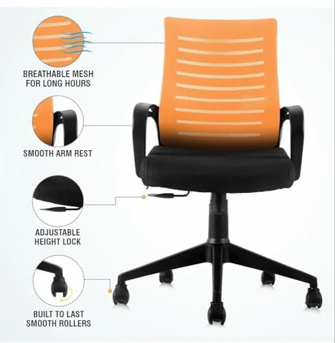 Image of Ngfc Office Chair for Home with Back Support Arm Rest 360 Degree Rotating Office Chair with Tilt Lock Mechanism High Comfort Seating Ergonomic Chair for Home & Office (Orange)