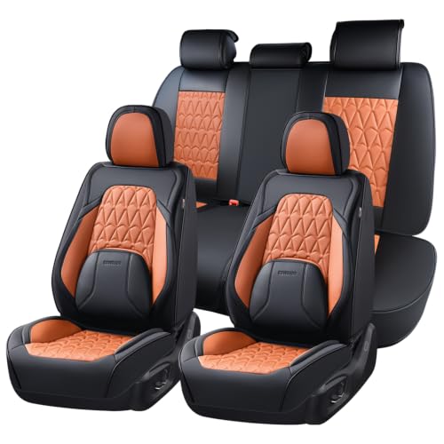 Image of Coverado Car Seat Covers Full Set, Automotive Front and Rear Seat Covers with Backrest, Nappa Leather Car Seat Protectors Waterproof, Universal for Most Vehicles