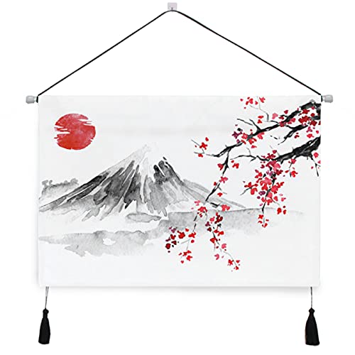 タペストリー 掛け軸 富士山 桜 さくら 和風柄 日本画 水墨画 水彩絵 掛け物 掛けじく 模様替え 飾り用 装飾用 飾り付けセット 壁画 装飾用品 キャンバス印刷 アートポスター インテリア 組立式 部屋飾り壁 壁飾り 多機能 個性 壁アート 装飾画 人