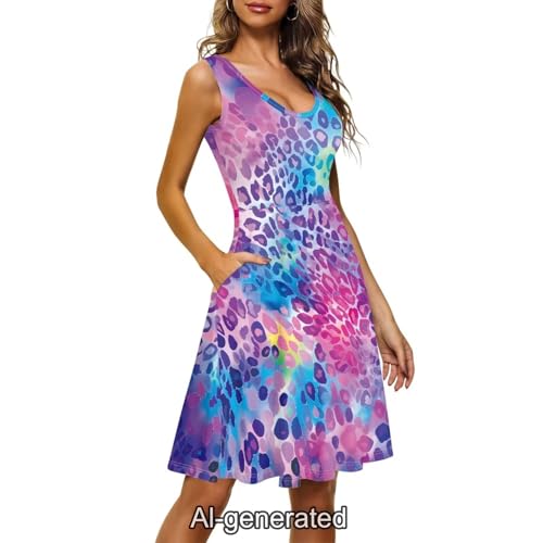 Image of Dreaweet Casual Sleeveless Dresses for Women Girls, Round Neck Tank Dresses with Pockets Summer Sundress Size XS-4XL