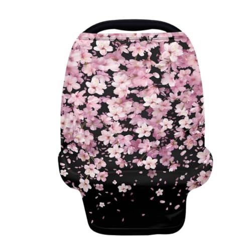 Image of Coldinair Cherry Blossom Car Seat Cover for Babies Girls,Nursing Cover,Soft Stretchy Infant Carseat Canopy,Shopping Cart /High Chair /Stroller Covers