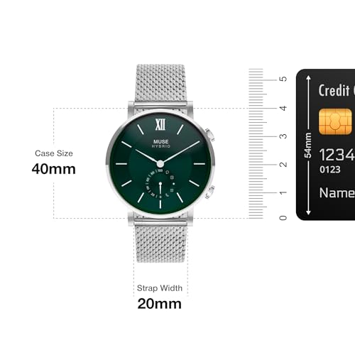 Image of Muse Grandeur Milanese Edition Hybrid Smartwatch for Men & Women with Bluetooth Connectivity, Step Counter, Sleep Monitoring, 5ATM Water Resistant (40MM, Shiny Silver Green)