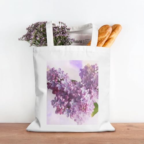 Lilac Flowers Large Canvas Tote Bag Cute Travel Shoulder Bag Reusable Washable Shopping Grocery Bags For Women Men3