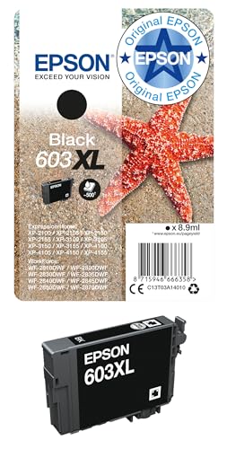 Epson Original 603XL Tinte Seestern, Singlepack schwarz XL, WF-2820DWF WF-2830DWF WF-2840DWF WF-2850DWF XP-2100 XP-2150 XP-3100 XP-3150 XP-4100 XP-4150, ReadyPrint Flex-Tintentarife