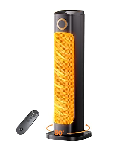 AIRTHRYL 25 Space Heaters for Indoor Use, Electric Heaters for Large Rooms,15H Timer, 80°Oscillation, Quie Heater and Fan Combo w/Remote, 1500W Tower Heater, Tip-Over/Overheating Protection, Black