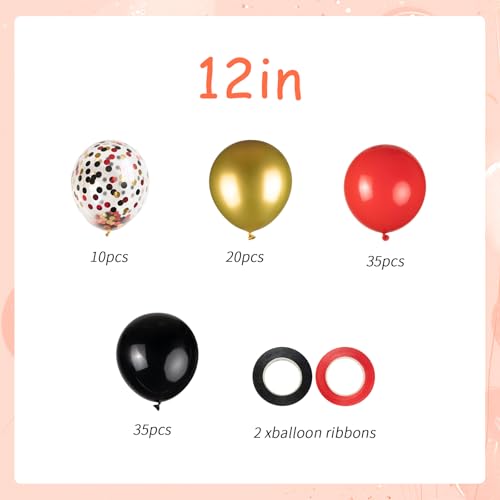 Image of 100pcs Black Gold Red Balloons, 12inch Red Black and Metallic Gold Confetti Balloons for Birthday, Anniversary, Casino Night, Graduation, Hollywood Movie Night Party Decorations