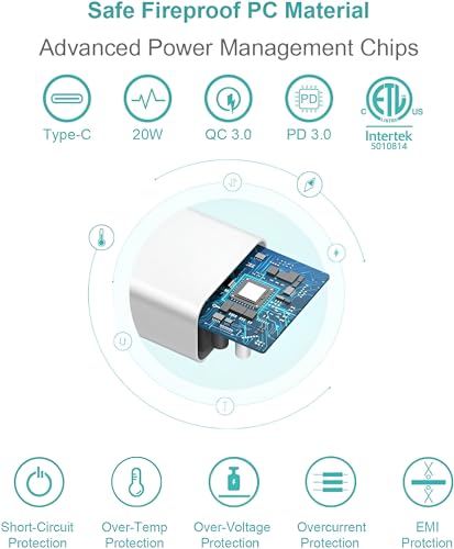 Image of iPhone USB C Charger, Type C Wall Charger for 15 14 13 12 11 Charger Fast Charging 20W Power Adapter for iPhone 15 /14 /14 Pro /14 Pro Max /14 Plus /13 /12 /11, XS /XR /X, iPad, Samsung, Nothing, CMF, More