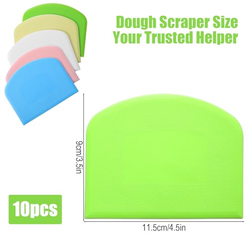 10 Pcs Bread Scraper, Plastic Bowl Scrapers for Bread Dough, Flexible Food Scraper Tool for Breads, Cake Dough and Fondant Frosting (Green, Pink, Blue, White, Yellow)