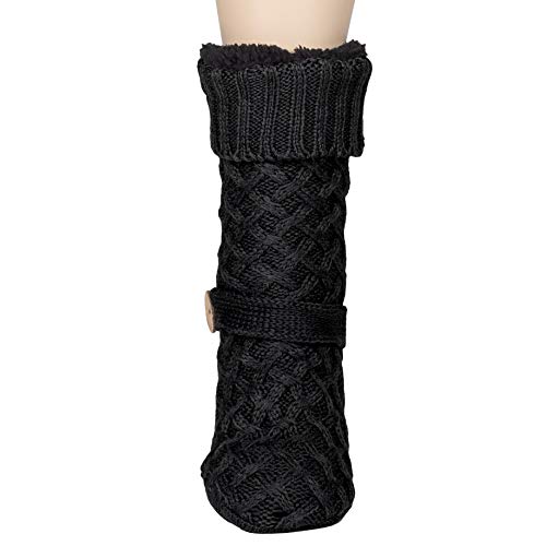 Womens Sweater Design Super Thick Comfy Non-Skid Slipper Socks (Black)2