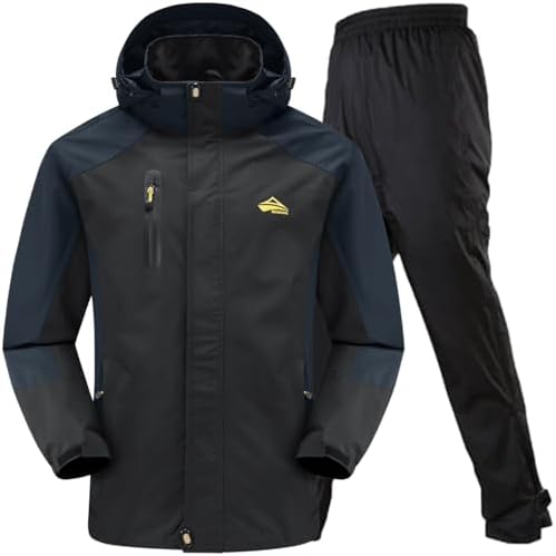 （12:00時点） [ベンケ] 【大雨でも快適】 レインウェア 登山 上下 メンズ アウトドアジャケット 釣り トザン ウェア レインパンツ マウンテンパーカー マウンテンジャケット 防水 撥水 カッパ 雨具 (ブラック XL)