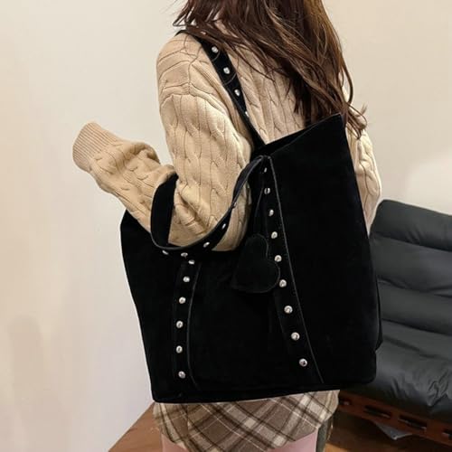 Pocadri Frosted Vegan Leather Shoulder Bags Women Large Hobo Tote Handbag Retro Rivet Underarm Purse Top Handle Work2