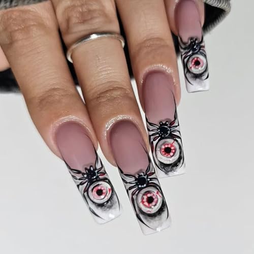 Spiderweb False Nails Halloween Set ABS Long with Water Pipe Design Halloween Party Fraudulent Hoofs Modern French Fashion