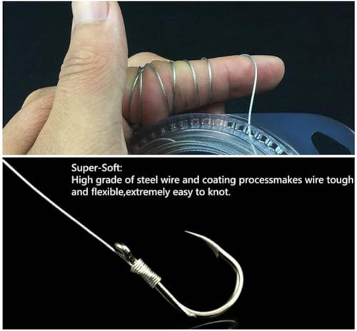 Fishing line Wire Leader Vinyl Coated Stainless Steel Trace Lures Leader Wire 10 Meter 5LB-150LB,with 20pcs Crimps Sleeves,Black & Silver Select (Black, 80LB)