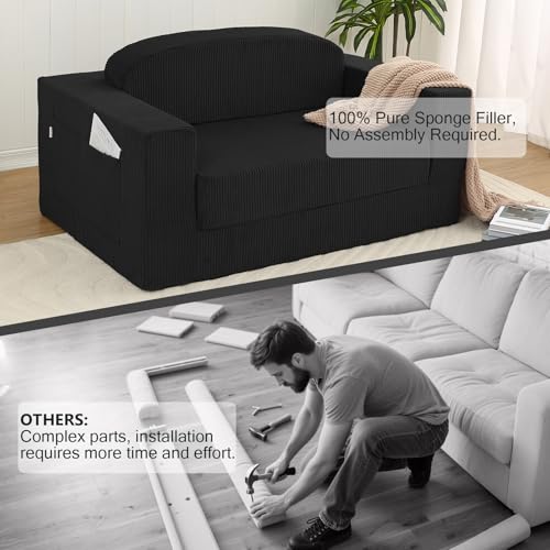 Sofá cama plegable MeMoreCool convertible en colchón con reposabrazos color negro 5