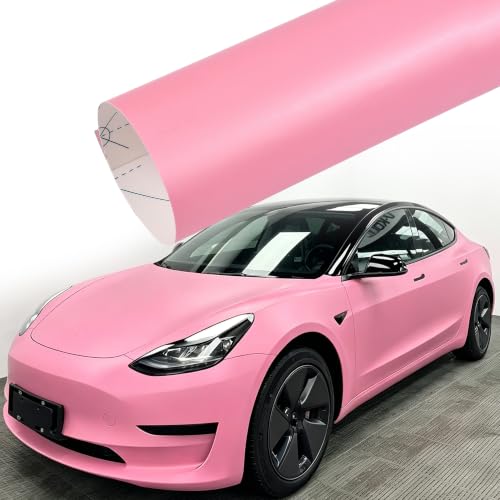 Image of Matte Pink Car Vinyl Wrap Film Charming Pink Satin Finish Self Adhesive DIY Car Body Film for Vehicle Interior Exterior Decoration, 59.84 inch x 23.62 inch