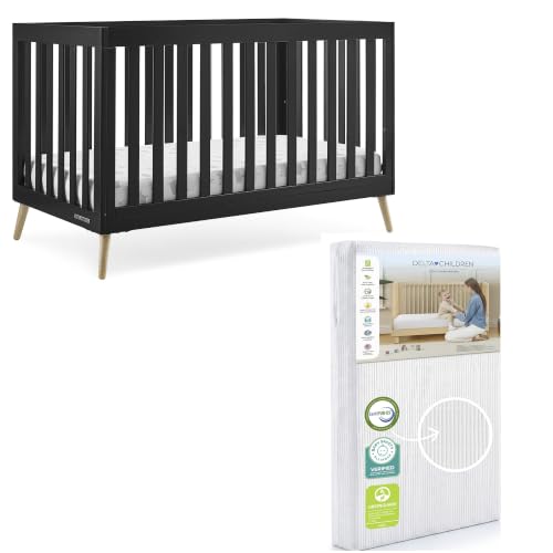 Image of Delta Children Essex 4-in-1 Baby Crib & Mattress, Ebony /Natural