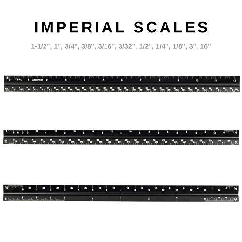 Architectural Scale Ruler (Laser-Etched) Solid Aluminum Core | 12 Inch Triangular Architect Ruler with Imperial Measurements1 - Thumbnail 3