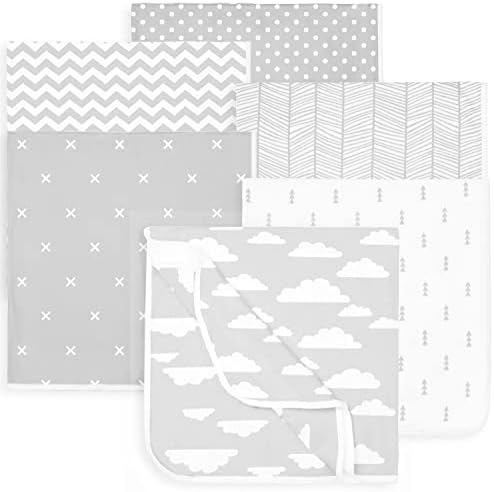 Baby Blankets – Soft Pure Cotton Blankets – 6 Pack of Breathable Swaddle Blankets – Unisex Baby Swaddle Blanket for Boys and Girls in Grey White Designs – Multi Use Blankey – 30 x 30 inches