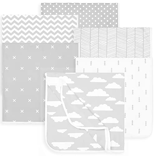 Image of Baby Blankets – Soft Pure Cotton Blankets – 6 Pack of Breathable Swaddle Blankets – Unisex Baby Swaddle Blanket for Boys and Girls in Grey White Designs – Multi Use Blankey – 30 x 30 inches