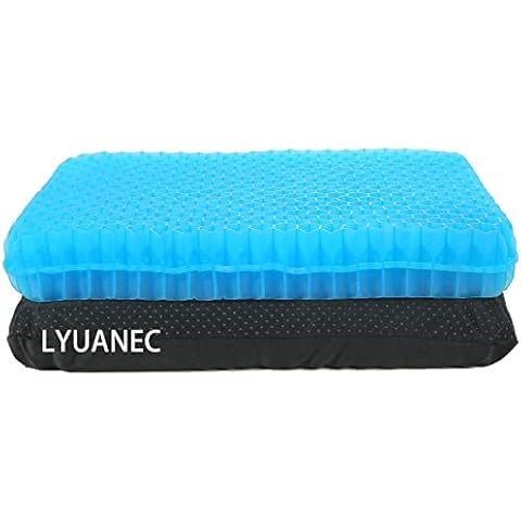 LYUANEC Gel Seat Cushion for Long Sitting, (2.4 Inch Extra Thick) Soft＆Breathable Gel Cushions for Pressure Relief, Gel Chair Cushion for Hip Pain, Gel Cushion for Wheelchair with No Pressure Points Cover