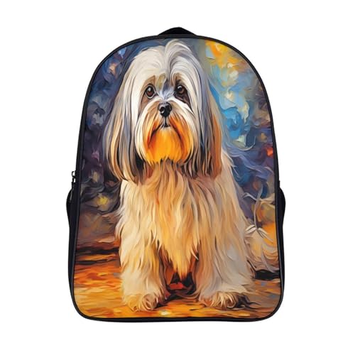 Mochila preescolar con correa para el pecho de perro 3D estilo óleo para niños de guardería