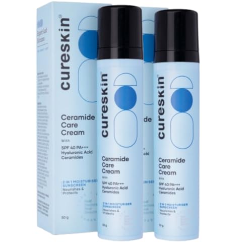 Image of Cureskin Ceramide Moisturiser SPF 40 PA+++ Skin Barrier Repair Face Moisturizer for Men and Women | Hyaluronic Acid Moisturizer for Face | Anti Aging Cream for Women and Men