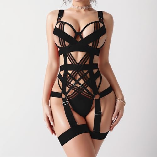 Ensemble lingerie érotique avec robe libertine chic et bas résille